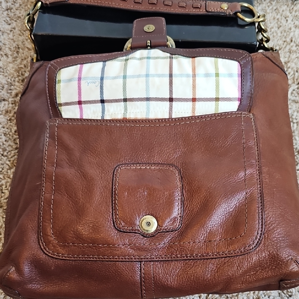 Coach 08 Bleecker Brown Soft Milled Cowhide Woven Pocket Hobo 12378 Tattersall - Picture 6 of 15
